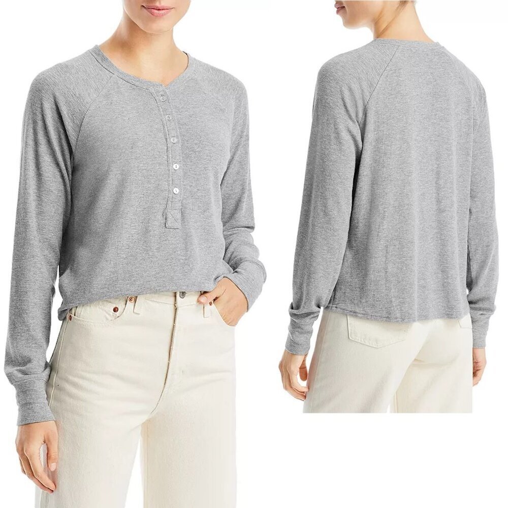 NWT New Three Dots Long Sleeve Henley Grey Top Size XL